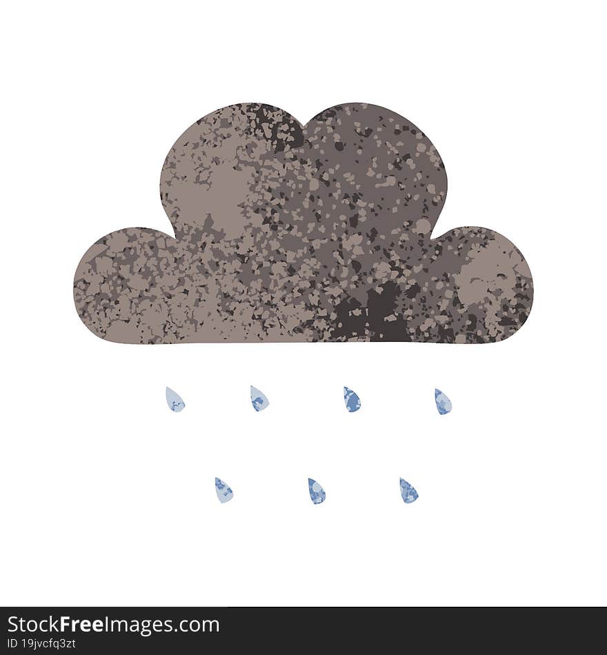 Retro Illustration Style Cartoon Storm Rain Cloud