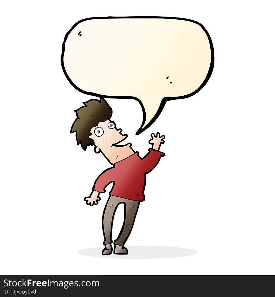 cartoon happy man with speech bubble