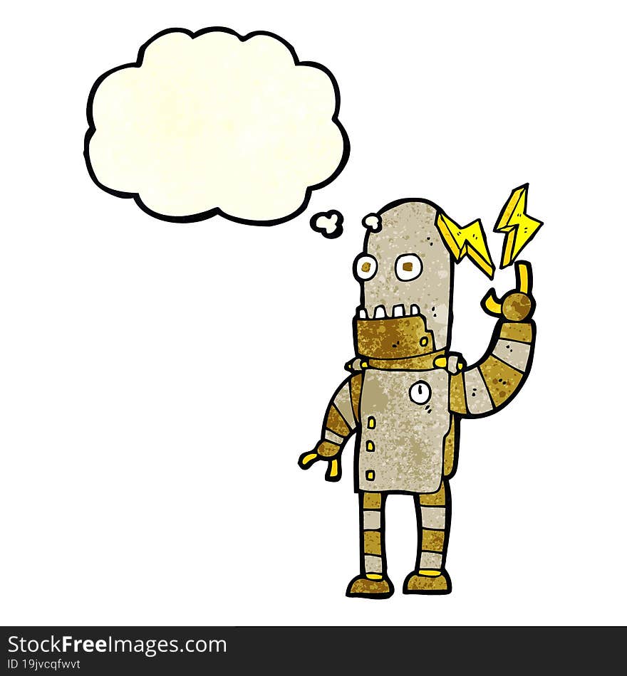 Cartoon Old Robot With Thought Bubble