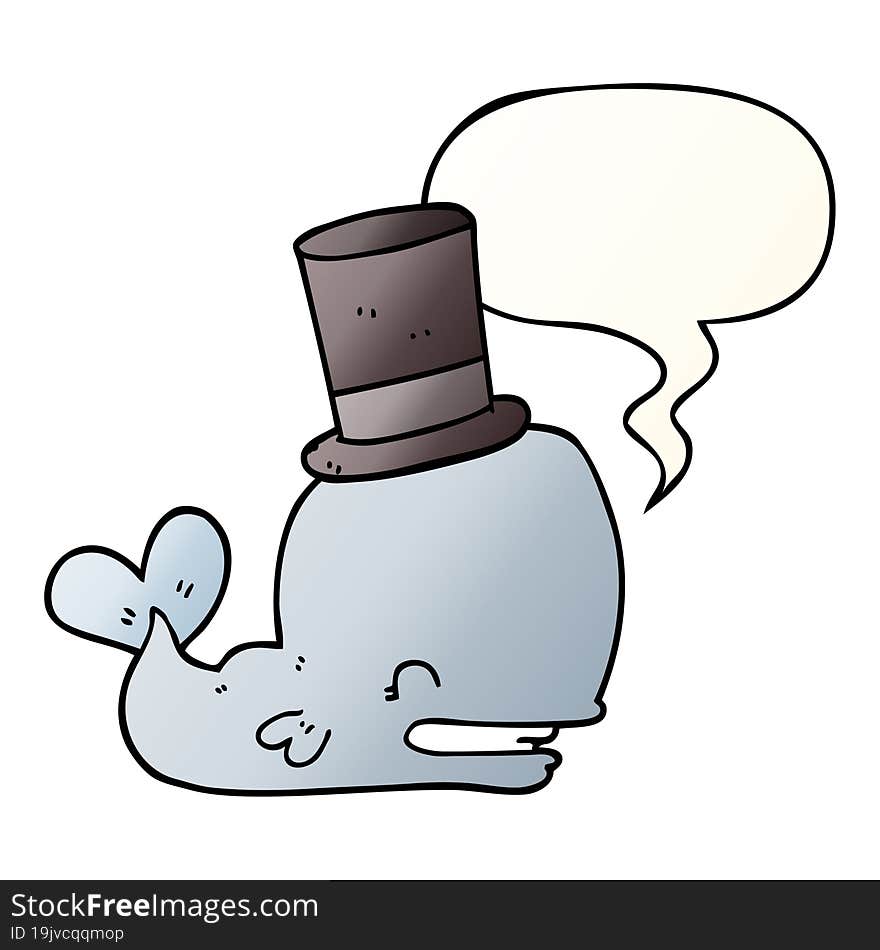 cartoon whale wearing top hat and speech bubble in smooth gradient style