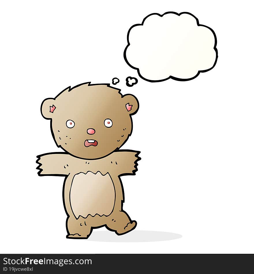 cartoon shocked teddy bear with thought bubble