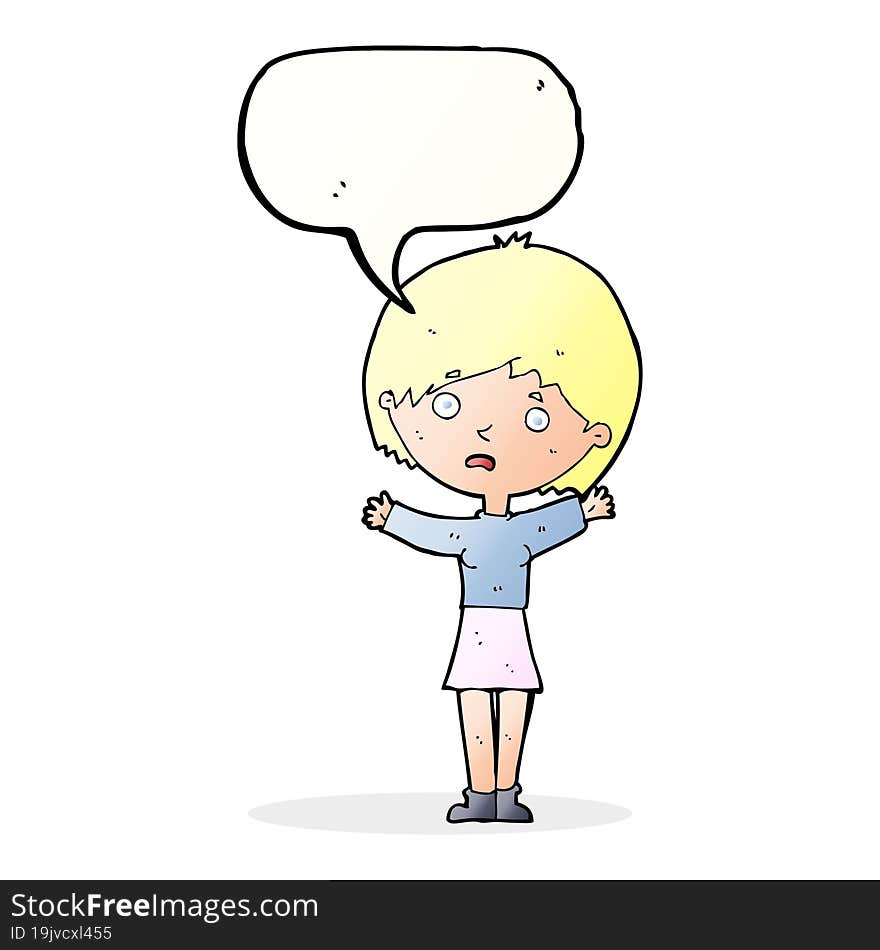 cartoon worried woman with speech bubble