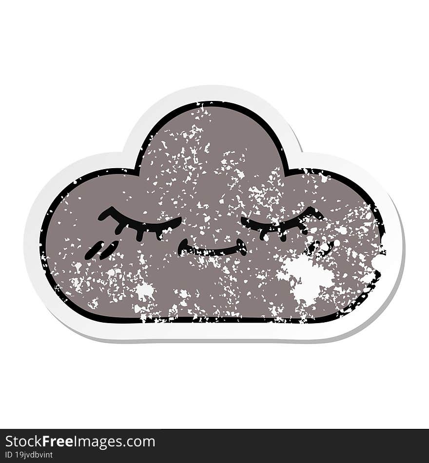 distressed sticker of a cute cartoon storm cloud