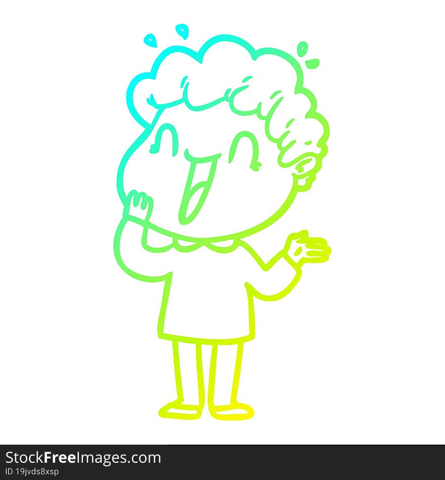 cold gradient line drawing cartoon happy man