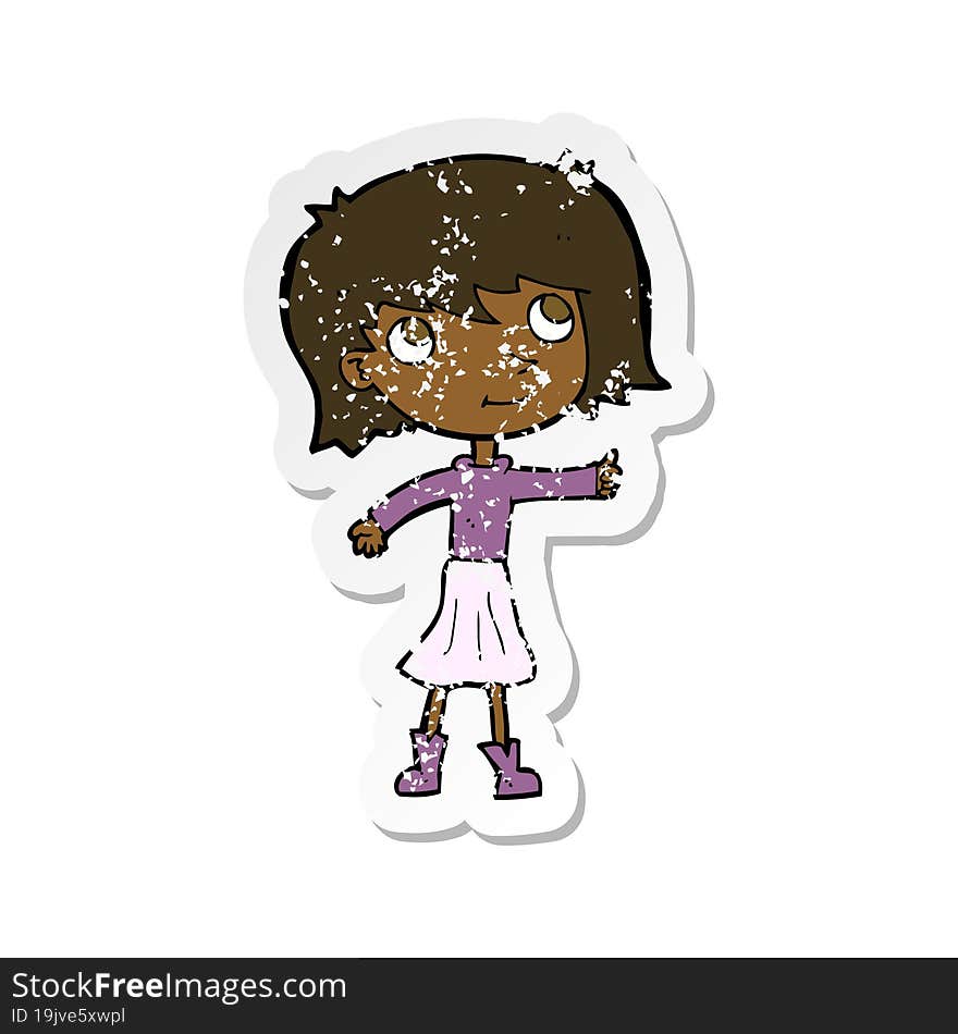 retro distressed sticker of a cartoon happy girl