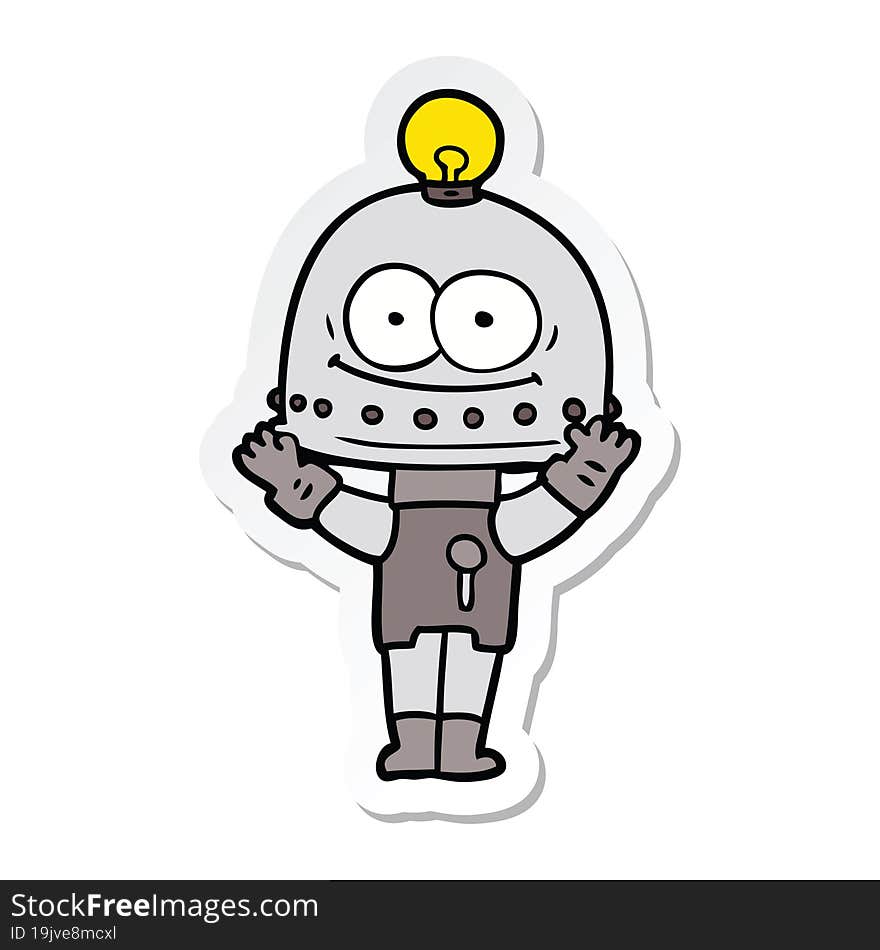 Sticker Of A Happy Carton Robot With Light Bulb