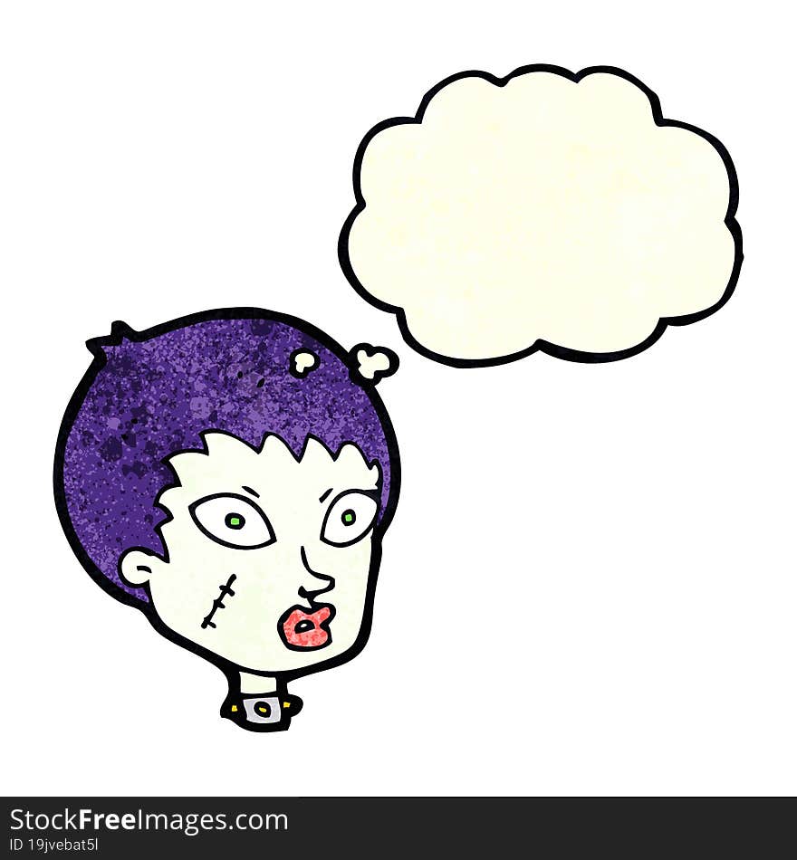 cartoon female zombie head with thought bubble