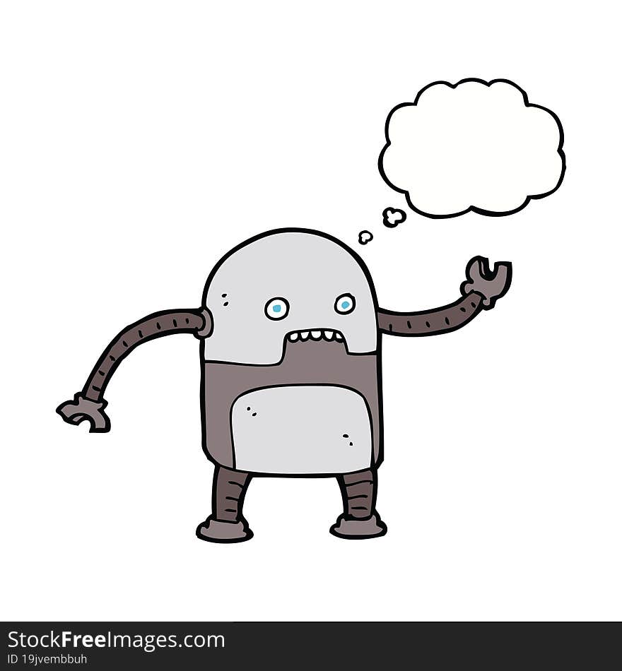 funny cartoon robot with thought bubble