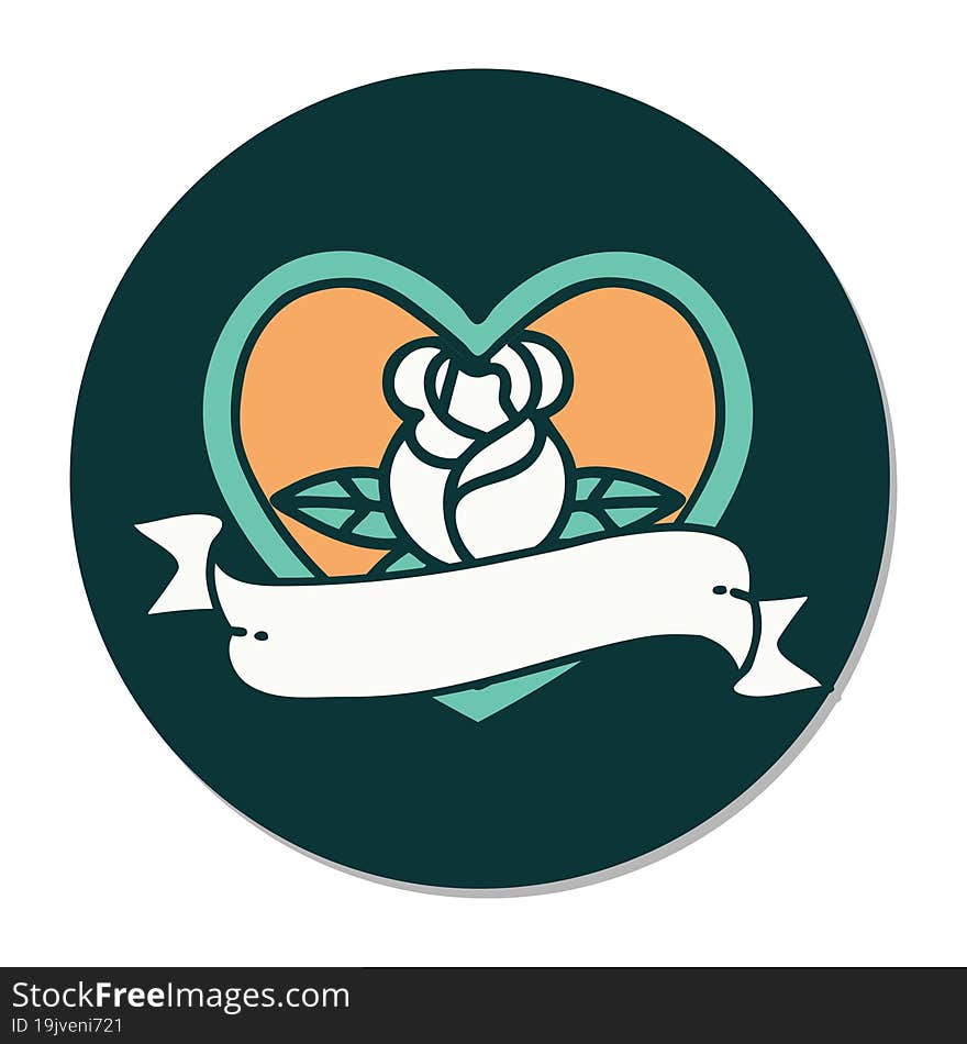 sticker of tattoo in traditional style of a heart rose and banner. sticker of tattoo in traditional style of a heart rose and banner