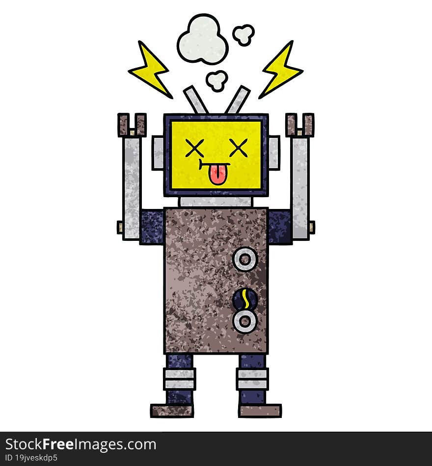 retro grunge texture cartoon of a malfunctioning robot