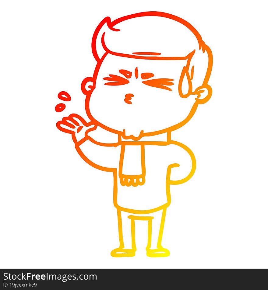 Warm Gradient Line Drawing Cartoon Man Sweating