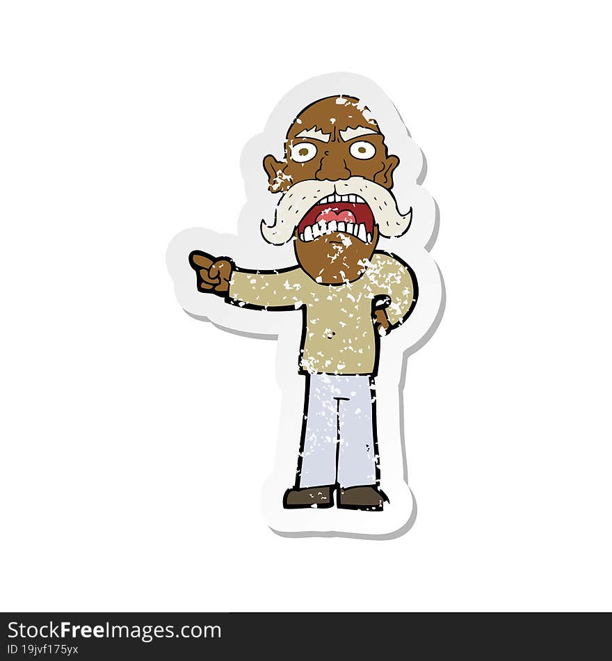 retro distressed sticker of a cartoon angry old man