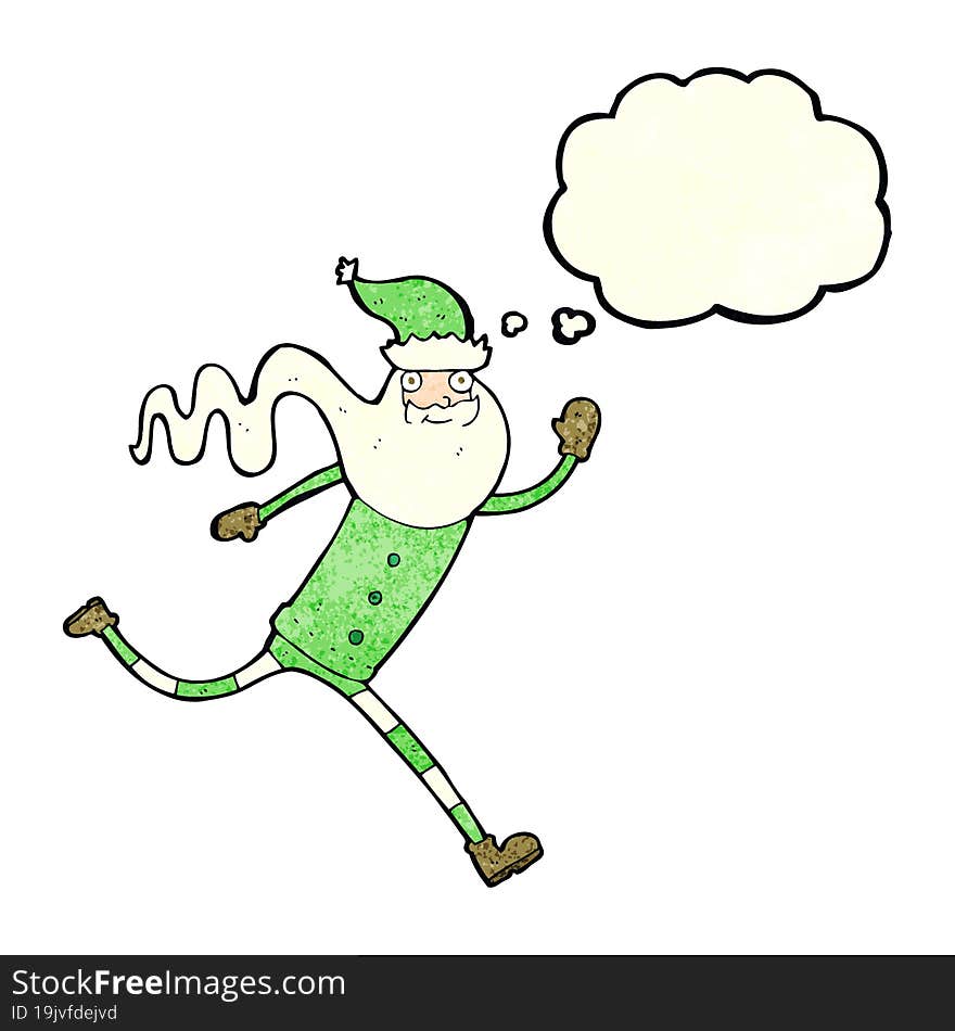 cartoon running santa with thought bubble