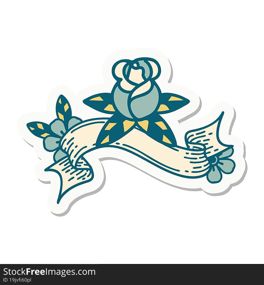 tattoo sticker with banner of a single rose