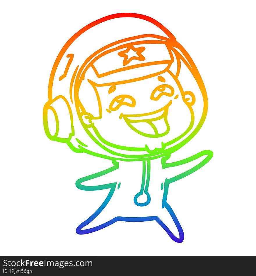 rainbow gradient line drawing cartoon laughing astronaut