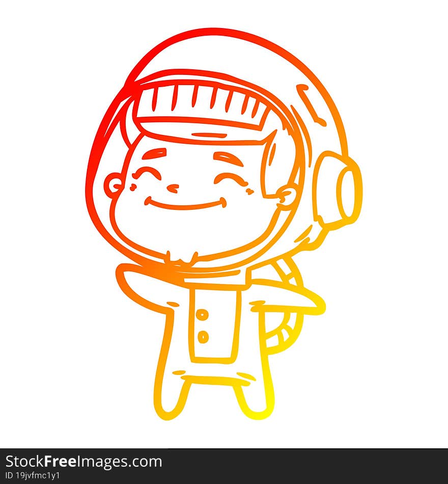 warm gradient line drawing of a happy cartoon astronaut