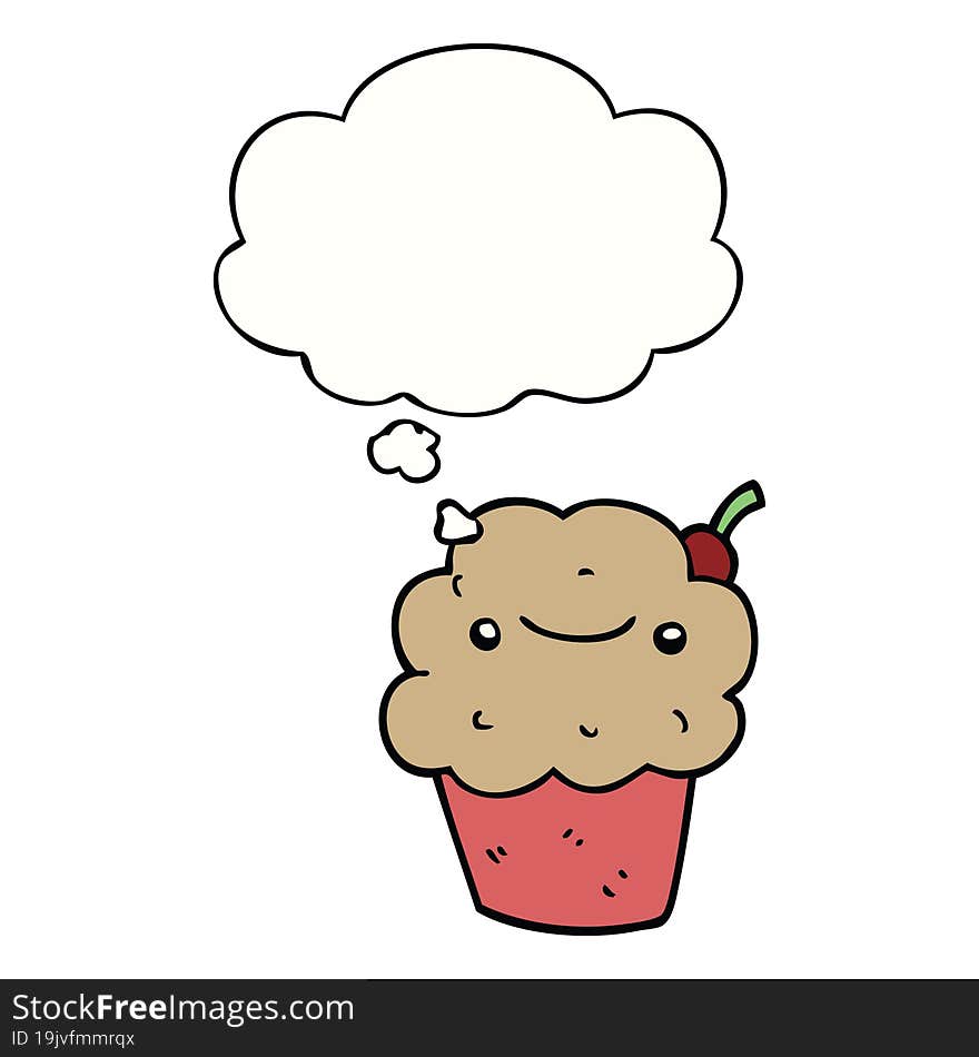 cartoon cupcake with thought bubble. cartoon cupcake with thought bubble