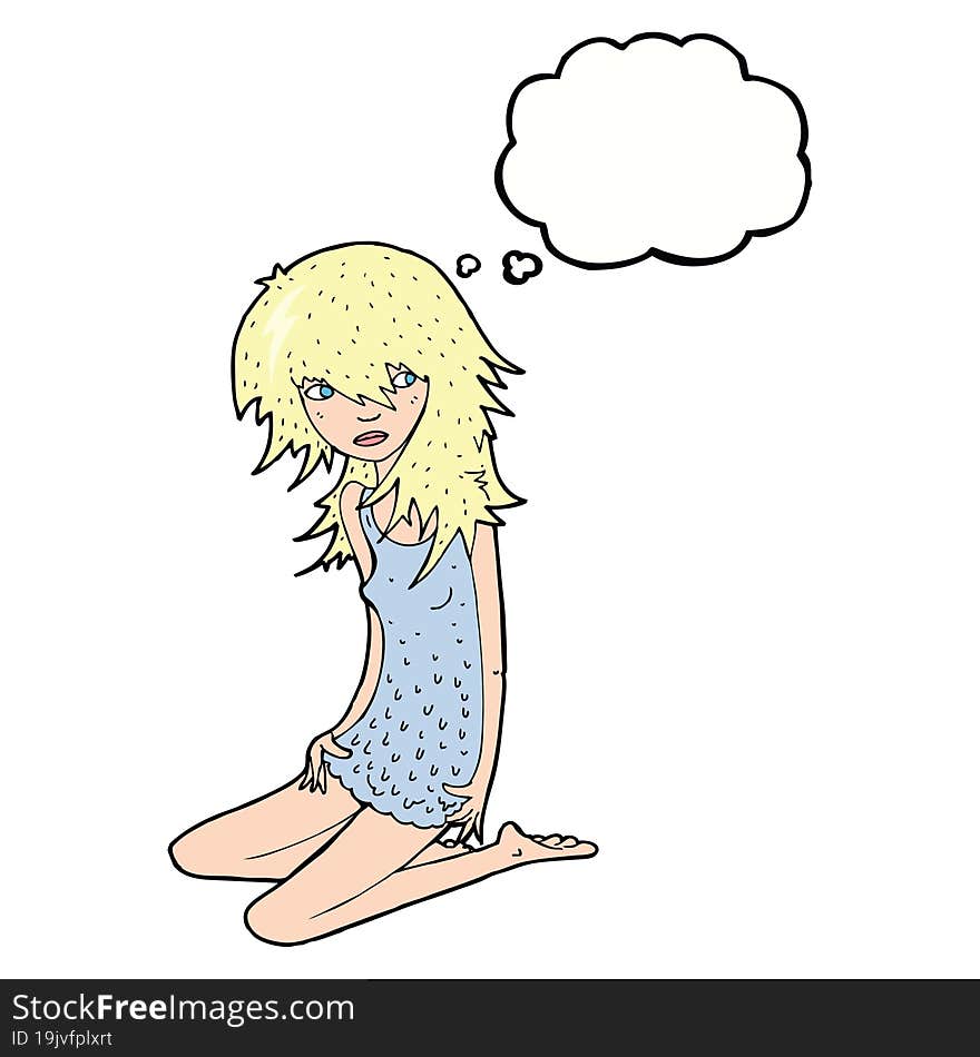 cartoon pretty girl with thought bubble