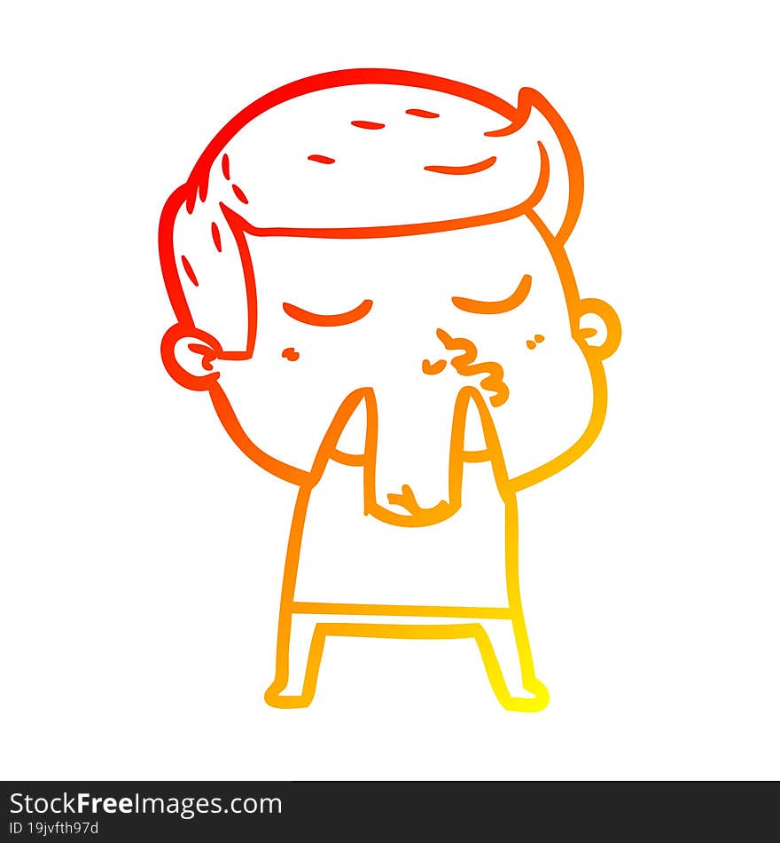 warm gradient line drawing of a cartoon model guy pouting