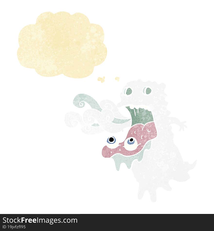 cartoon gross ghost with thought bubble