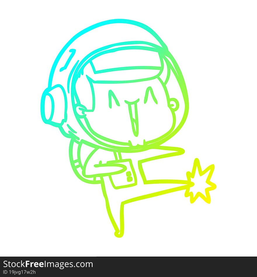 cold gradient line drawing happy cartoon astronaut dancing