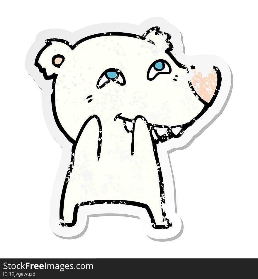 distressed sticker of a cartoon polar bear showing teeth