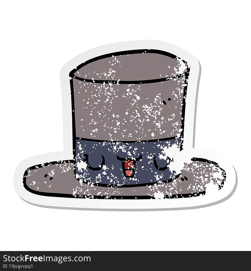 distressed sticker of a cartoon top hat