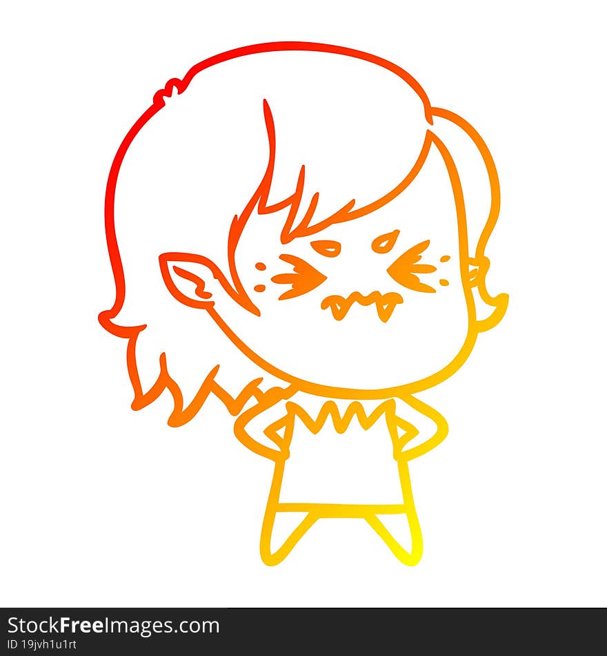 Warm Gradient Line Drawing Annoyed Cartoon Vampire Girl