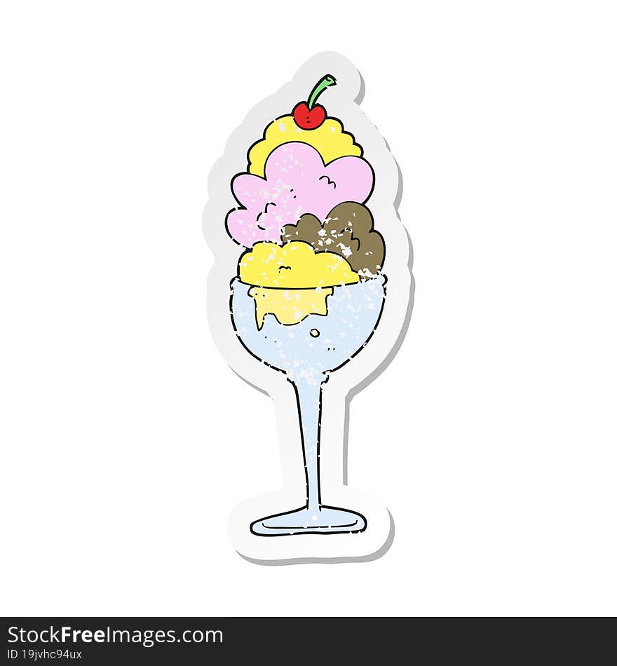 Retro Distressed Sticker Of A Cartoon Ice Cream