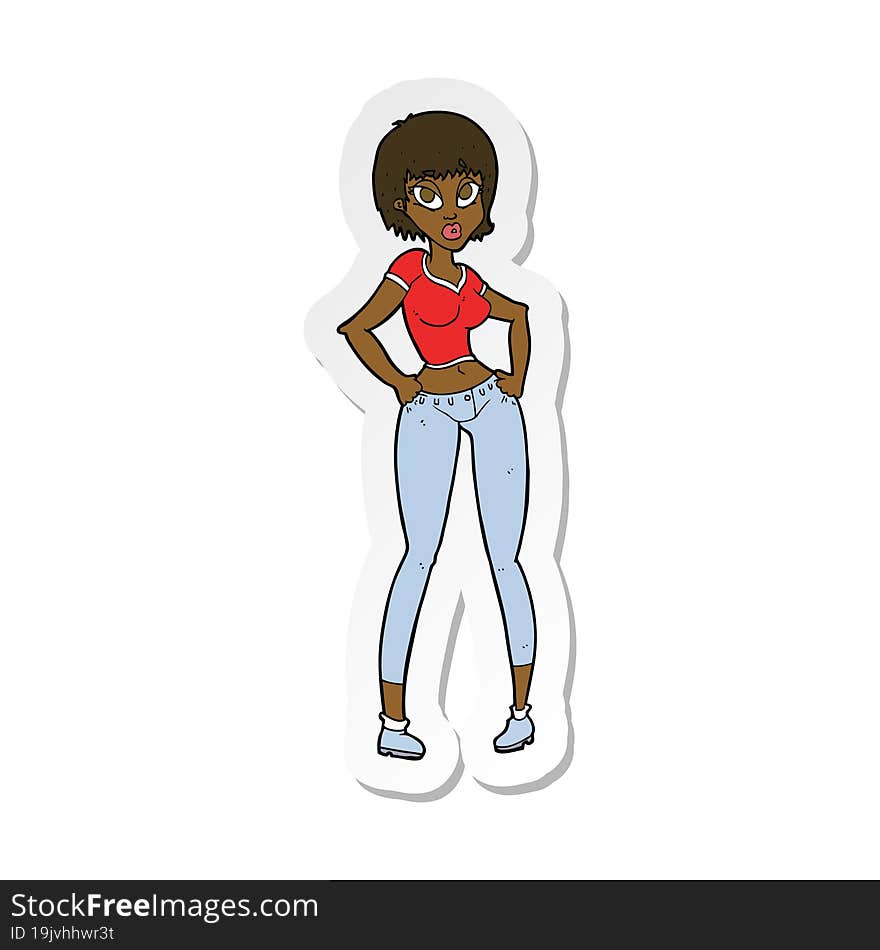 sticker of a cartoon pretty woman