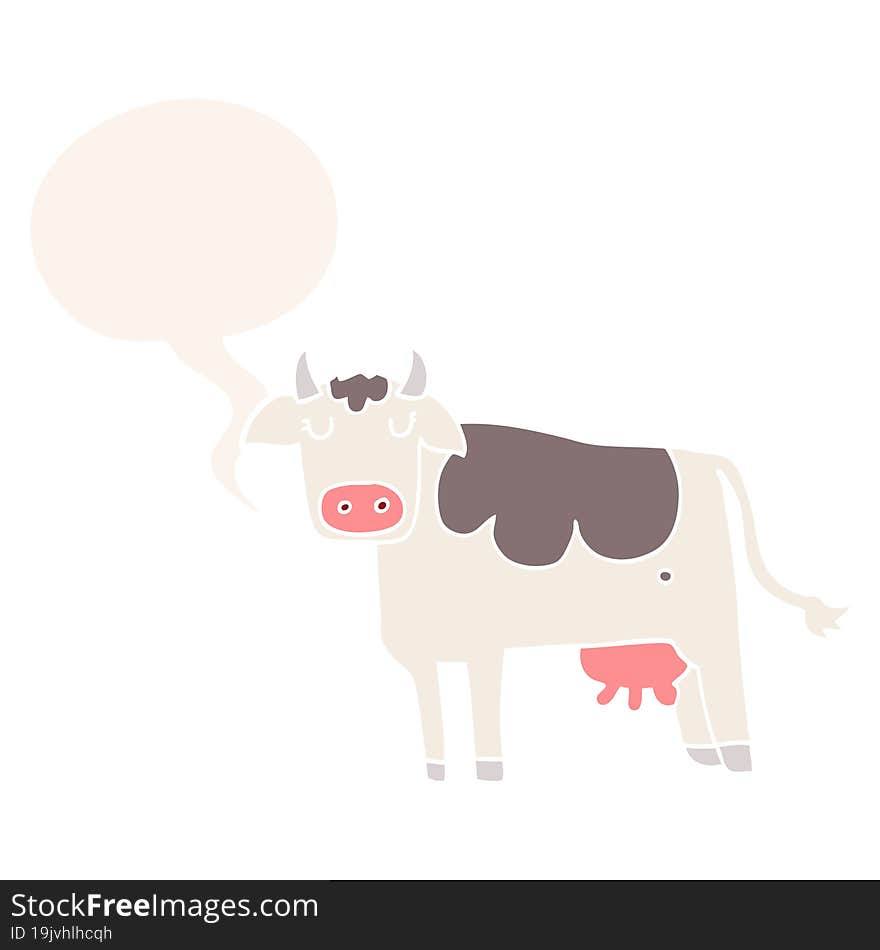 Cartoon Cow And Speech Bubble In Retro Style