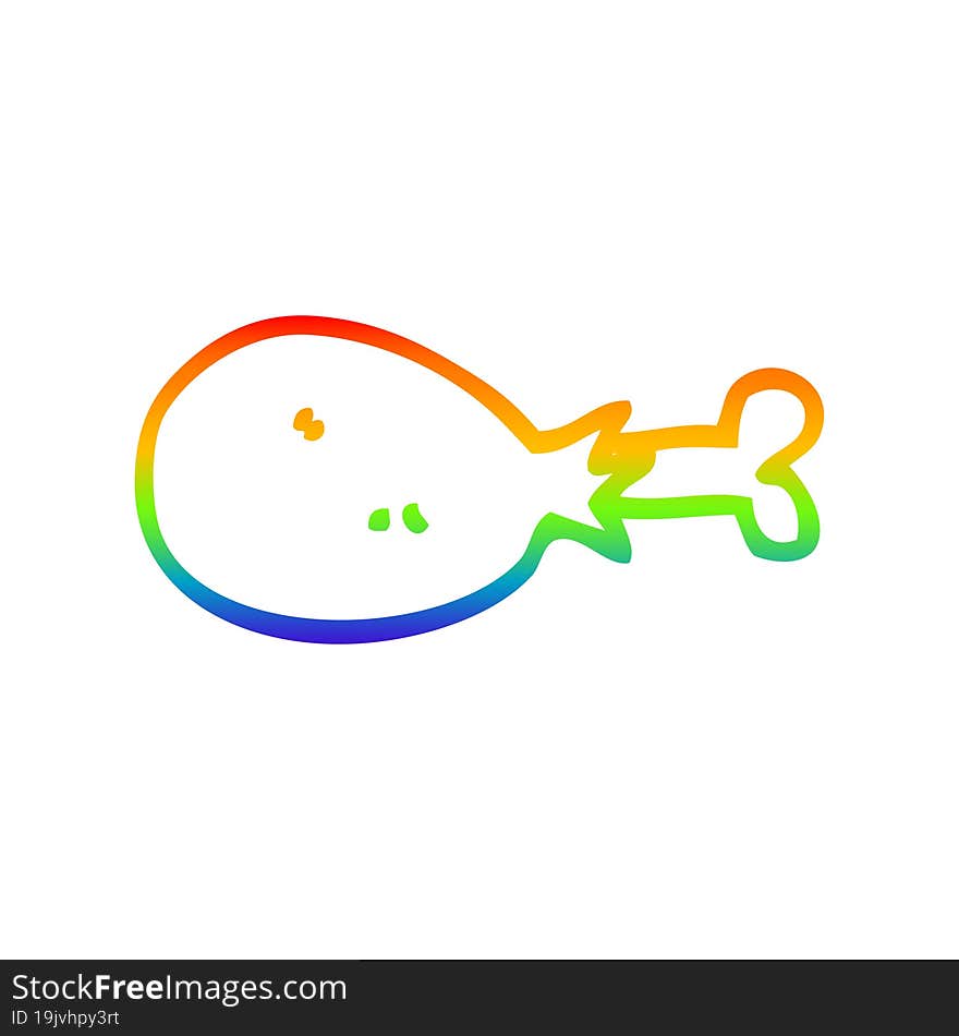 rainbow gradient line drawing cartoon cooked chicken leg