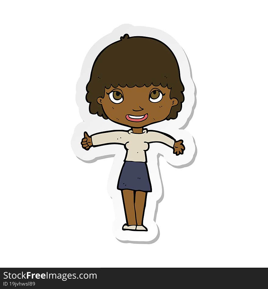 Sticker Of A Cartoon Happy Girl