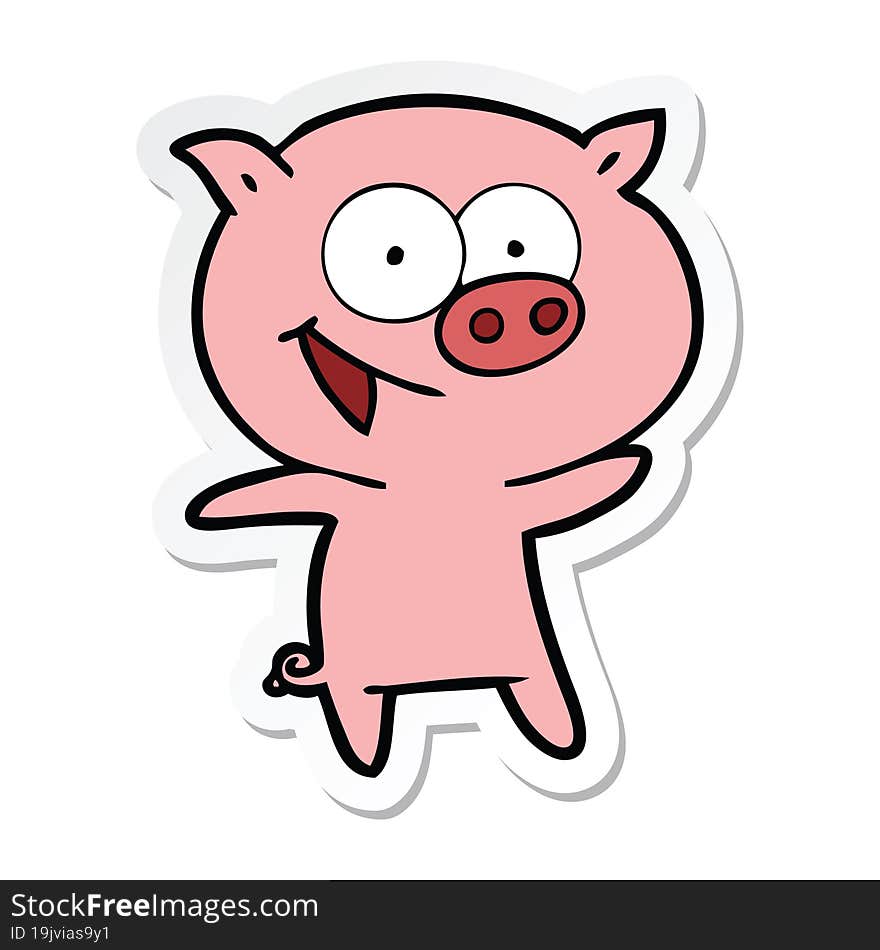 sticker of a cheerful pig cartoon