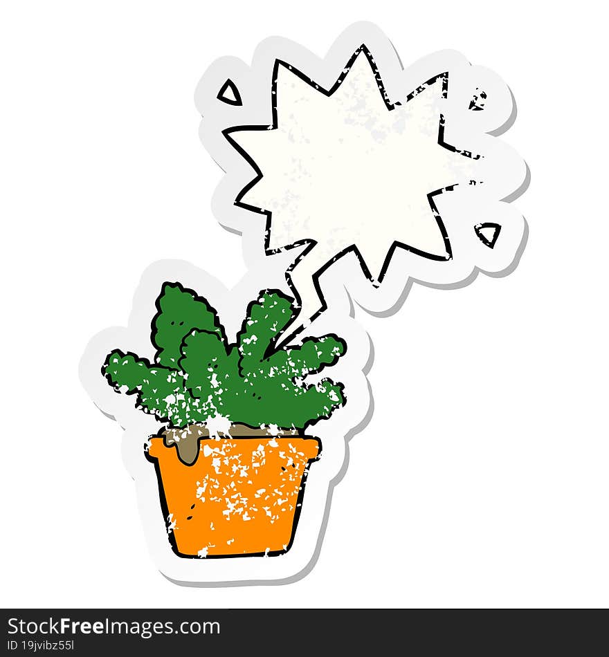 Cartoon House Plant And Speech Bubble Distressed Sticker