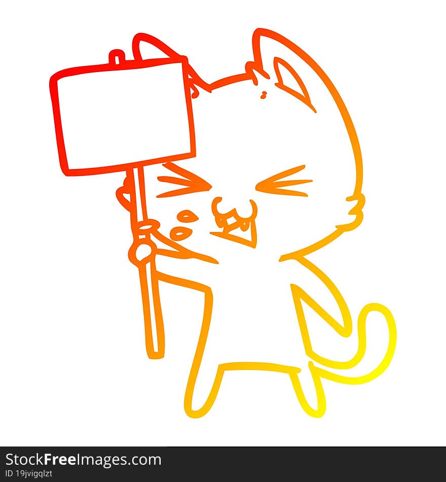 warm gradient line drawing of a cartoon cat protesting