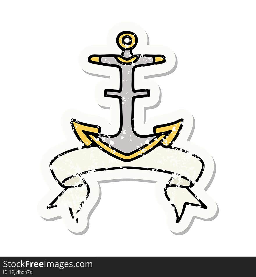 grunge sticker with banner of an anchor