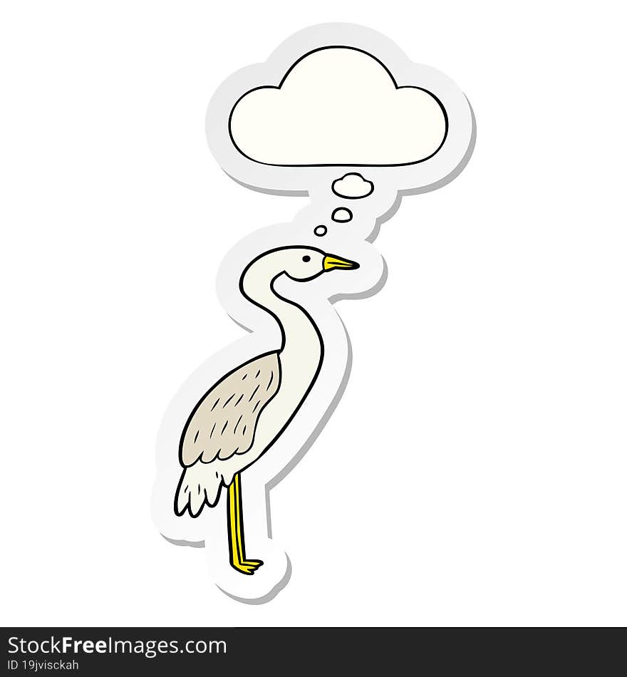 cartoon stork and thought bubble as a printed sticker