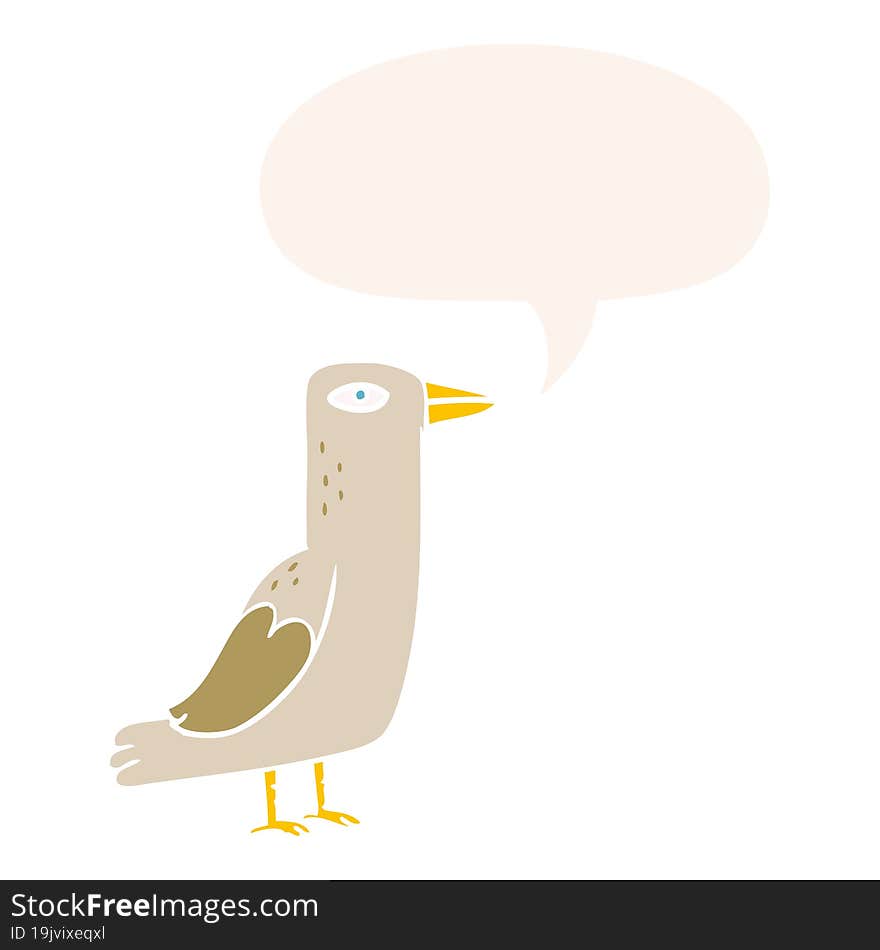 Cartoon Bird And Speech Bubble In Retro Style