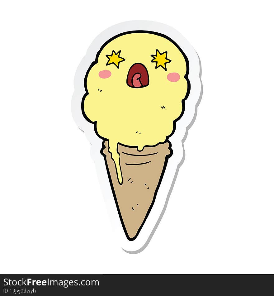 sticker of a cartoon shocked ice cream