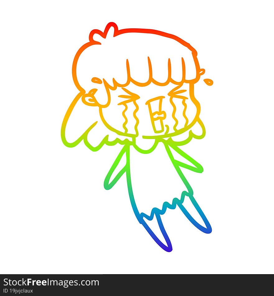 Rainbow Gradient Line Drawing Cartoon Woman In Tears