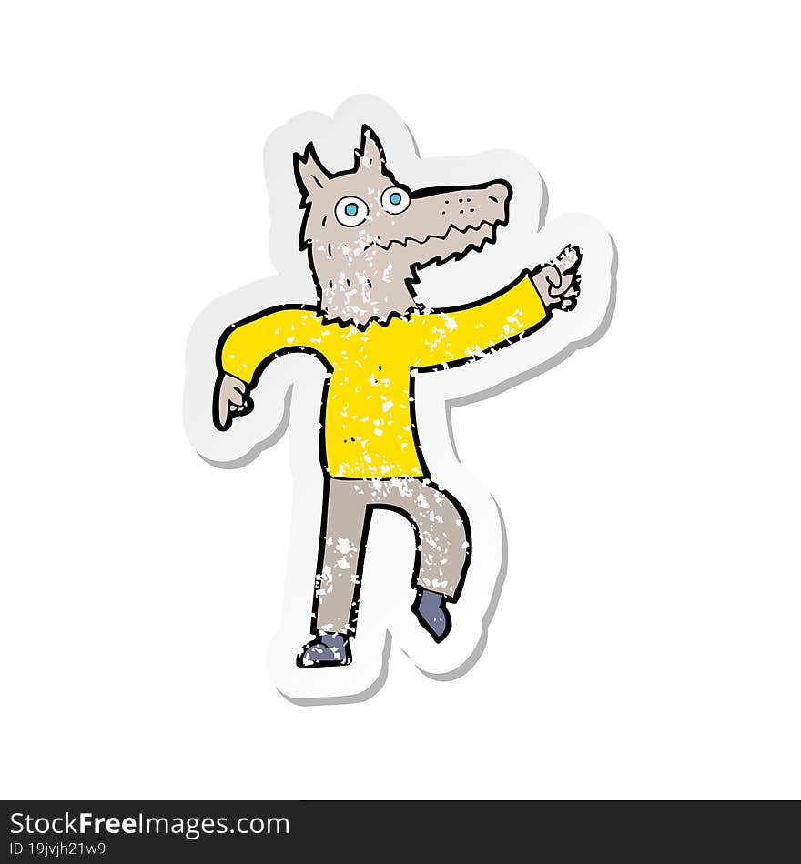 retro distressed sticker of a cartoon wolf man