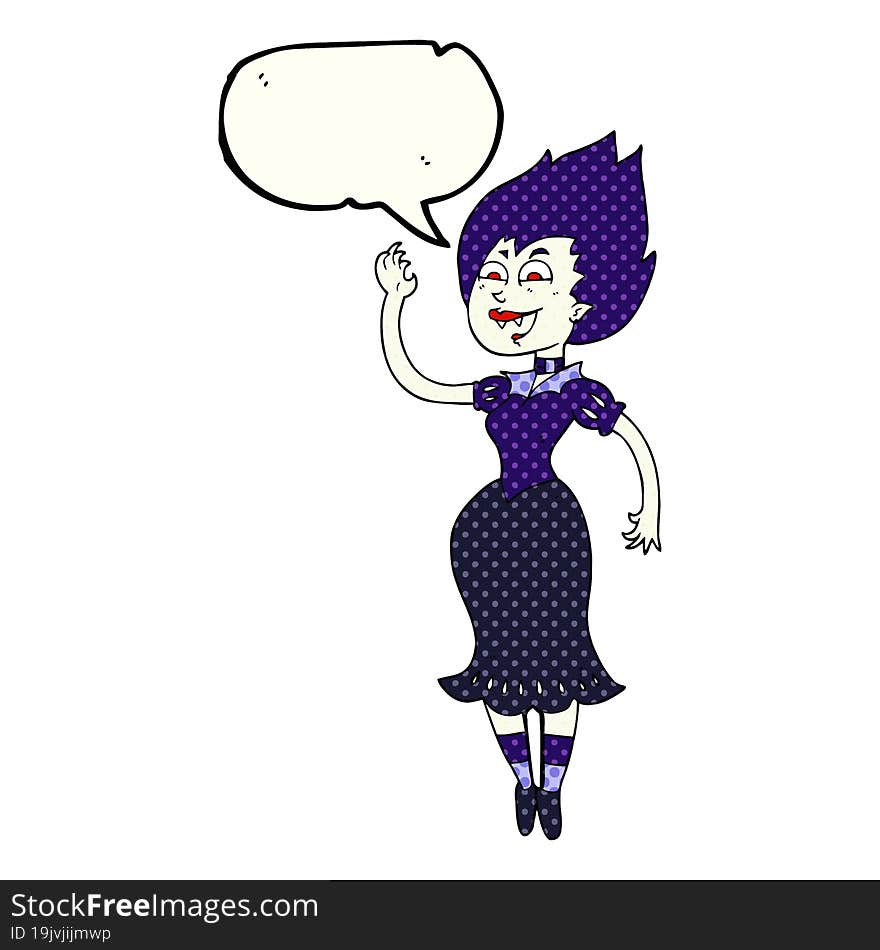 freehand drawn comic book speech bubble cartoon vampire girl