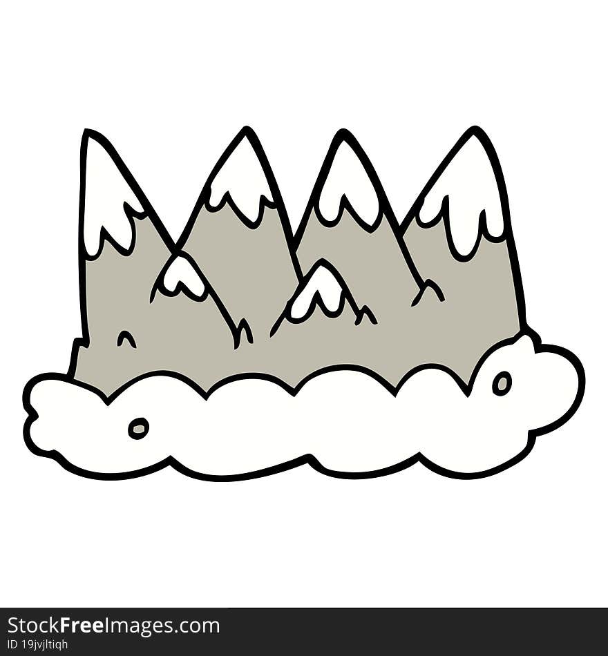 hand drawn doodle style cartoon mountains