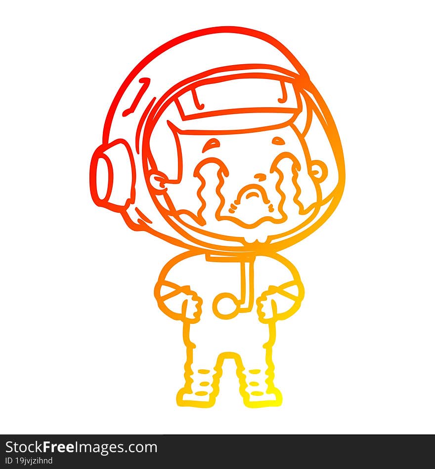 warm gradient line drawing of a cartoon crying astronaut