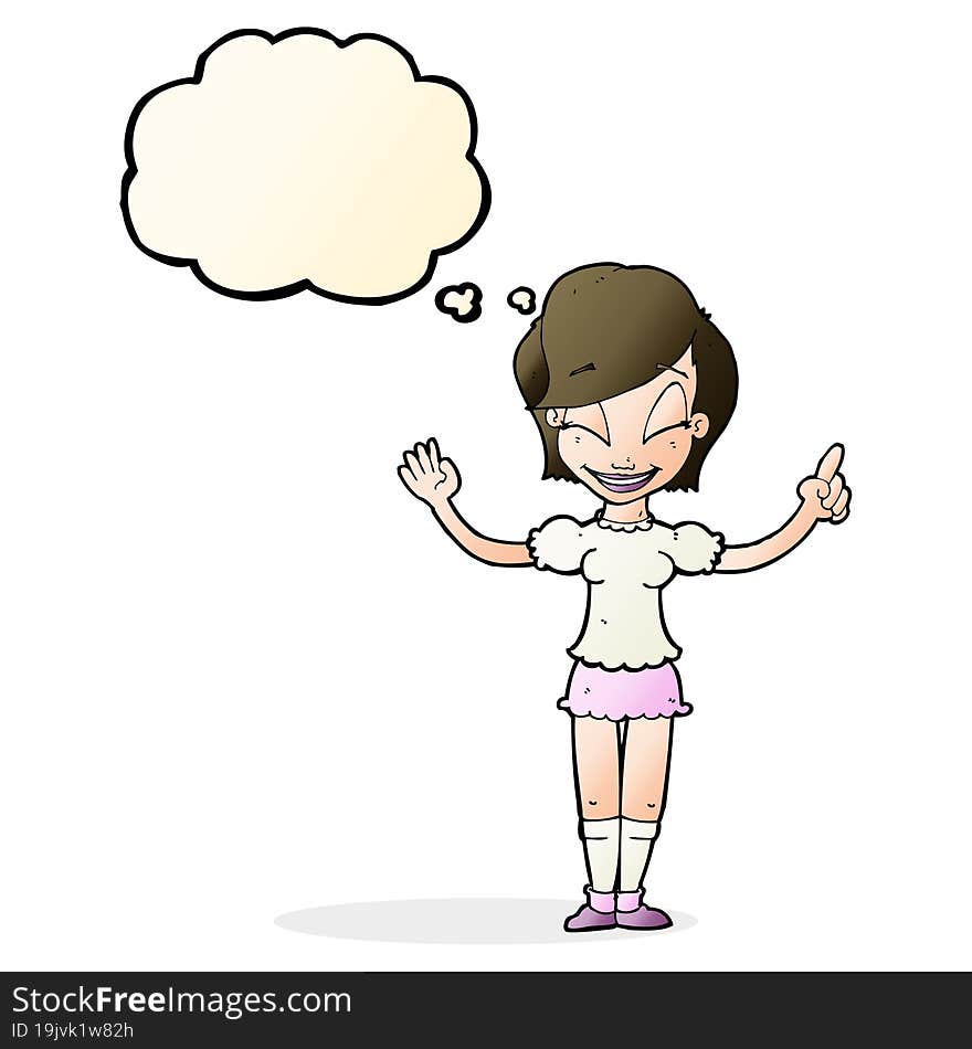 cartoon pretty girl with idea with thought bubble