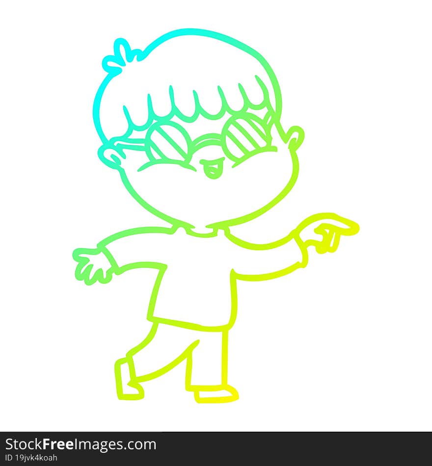 cold gradient line drawing cartoon boy wearing spectacles