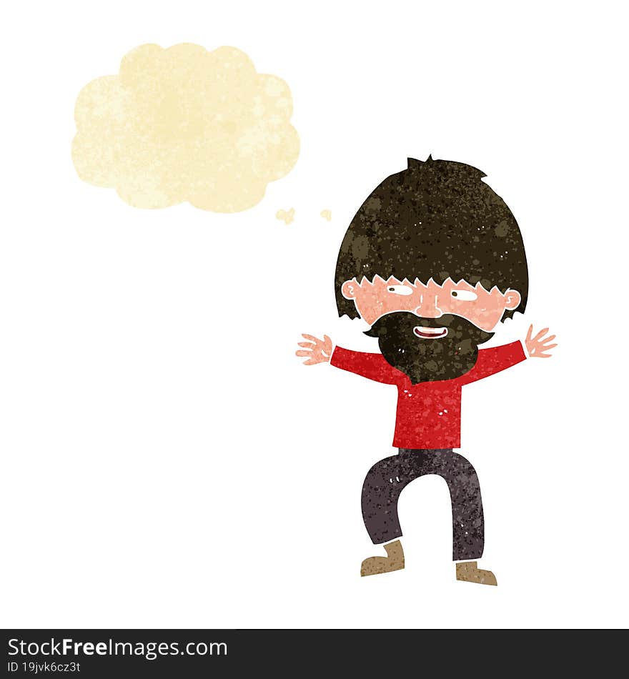 cartoon happy man with beard with thought bubble