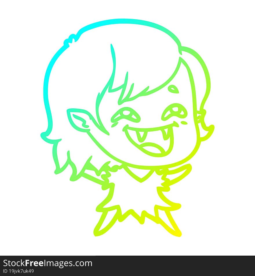 cold gradient line drawing of a cartoon laughing vampire girl