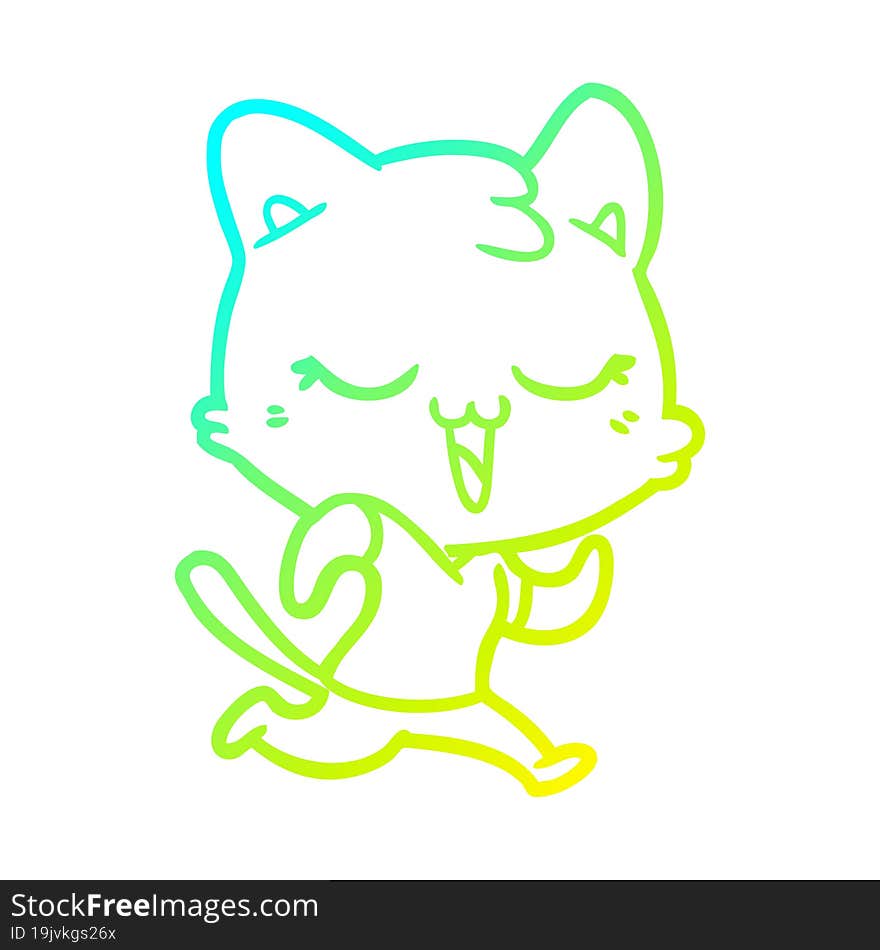 cold gradient line drawing of a happy cartoon cat